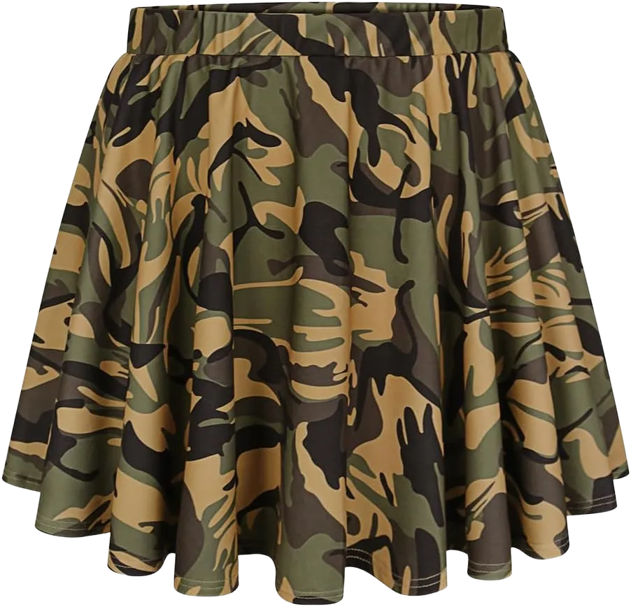 TIYOMI Women Plus Size Skirts Stretchy Elastic Waist Mini Skirt Pleated Basic Swing A Line Flowy Hem Camo Print Camouflage Pattern Spring Summer Skater Skirt Green XL