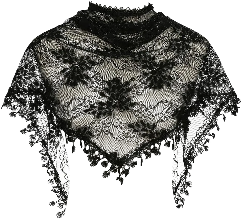 Lace Triangle Scarf Fashion Hollow Shawls and Wraps for Women Flower Triangle Scarf Pashmina Shawls Wraps for Evening Dress Black