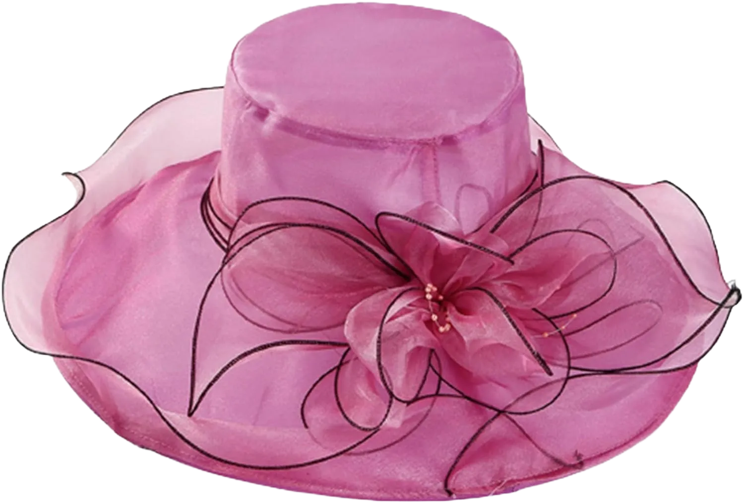 Wide Brim Organza Hat Dress Hat for Women Lady Tea Party Kentucky Derby Noble Church Wedding Cap One Size Rose Red