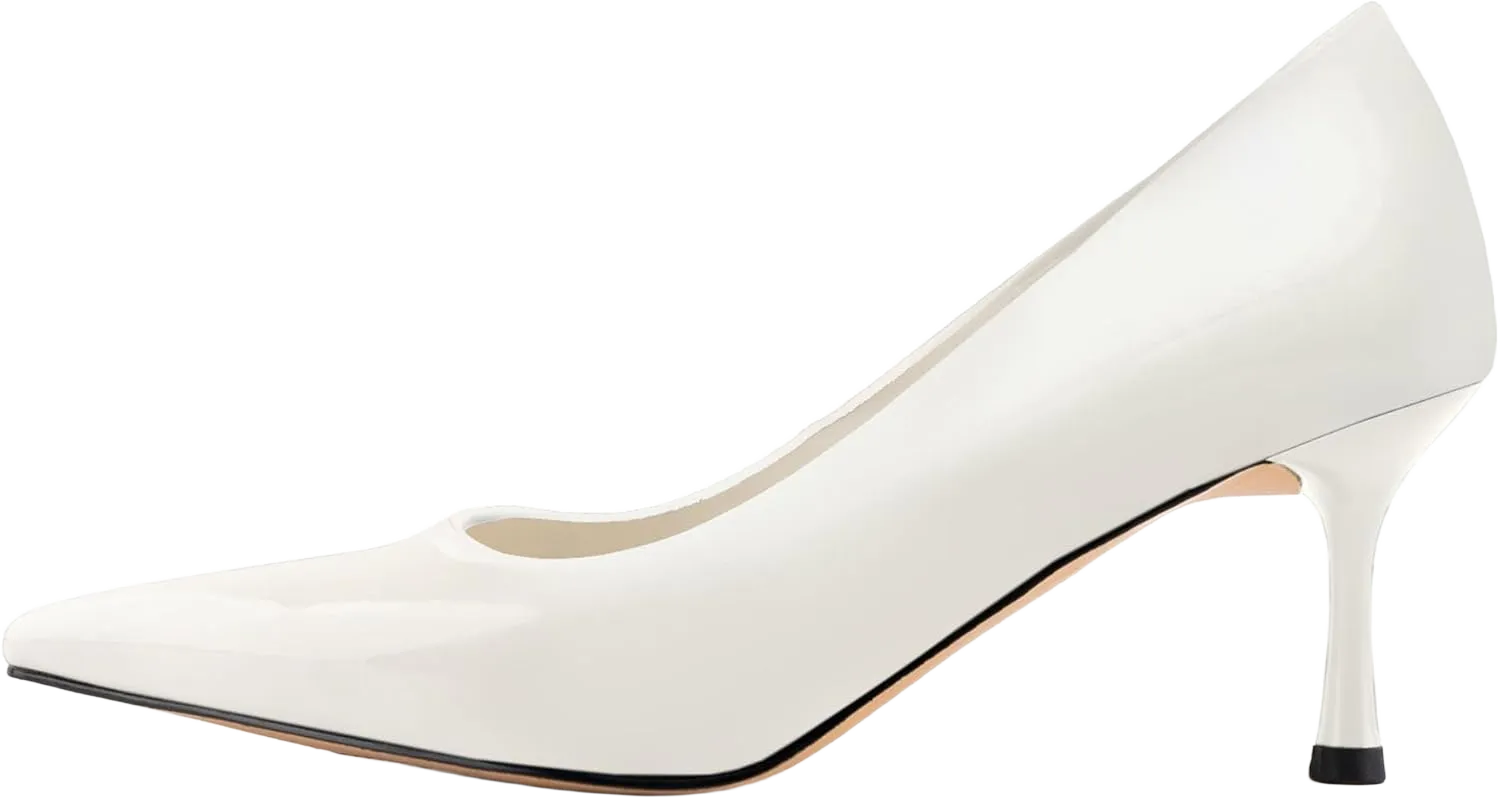 DREAMCIA Pointed Toe Heels Pumps for Women Metallic Kitten Low Heel Stiletto Comfortable Ladies Wedding Party Bride Dress Shoes 8.5 White