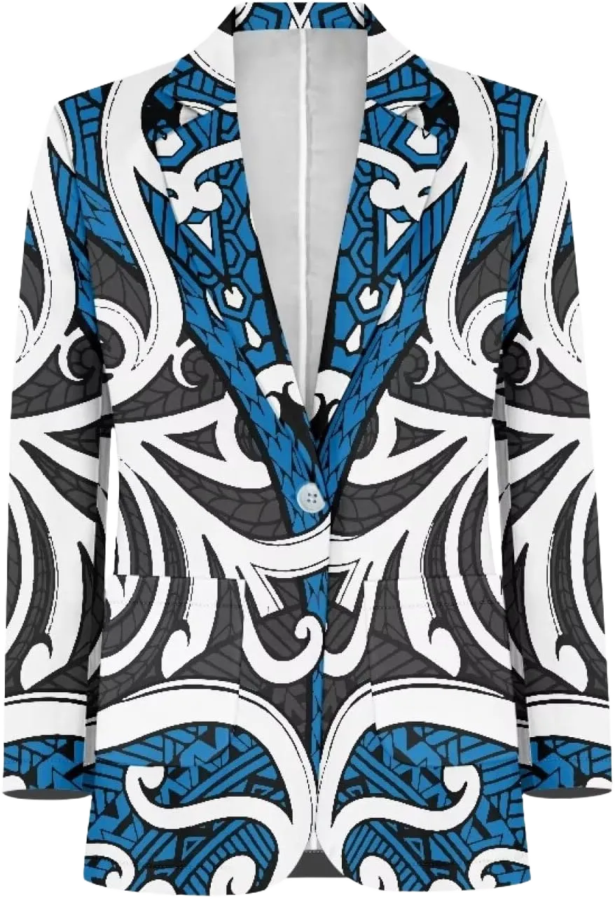 Polynesian Puletasi Samoan Traditional Loose Fit Work Blazers Plus Size Casual Suit Jacket for Women Blazers Large Polynesian Tribal Hawaiian Totem