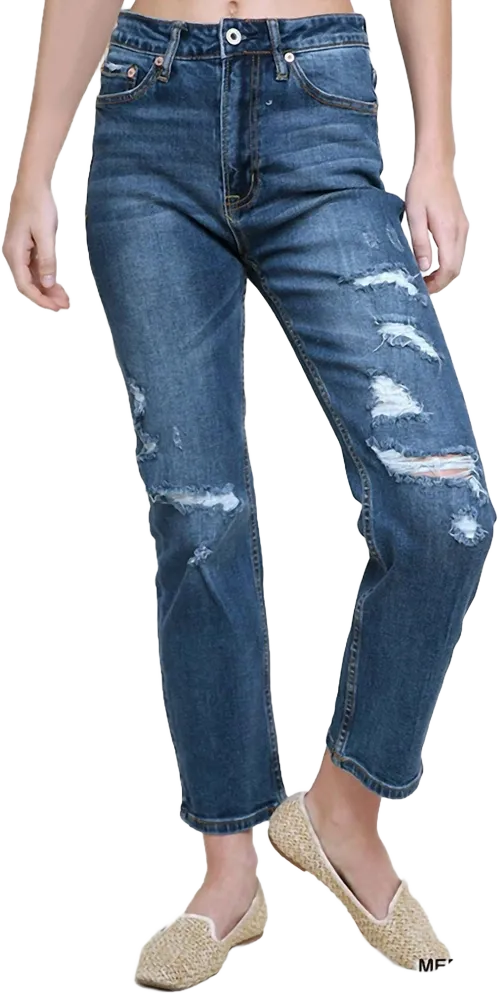 Women's Distressed High Waist Straight Leg Jean - umgee 26