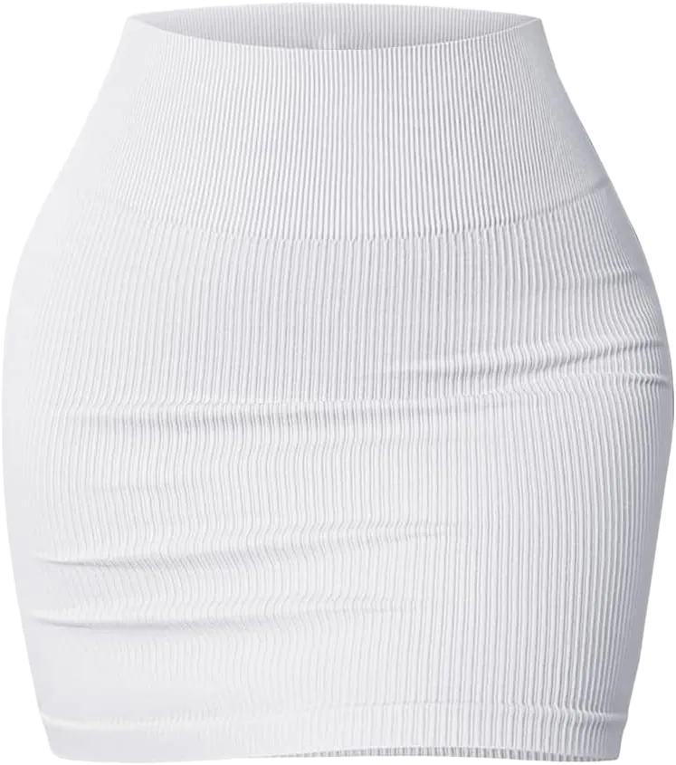 Lily Brown Women's Basic Elastic High Waist Bodycon Pencil Mini Skirt Casual Summer Ribbed Knit Short Skirt Fashion Streetwear White