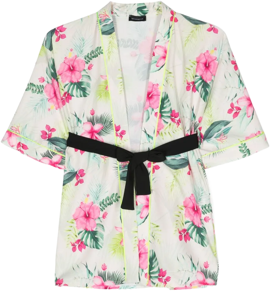 floral-print belted kimono 