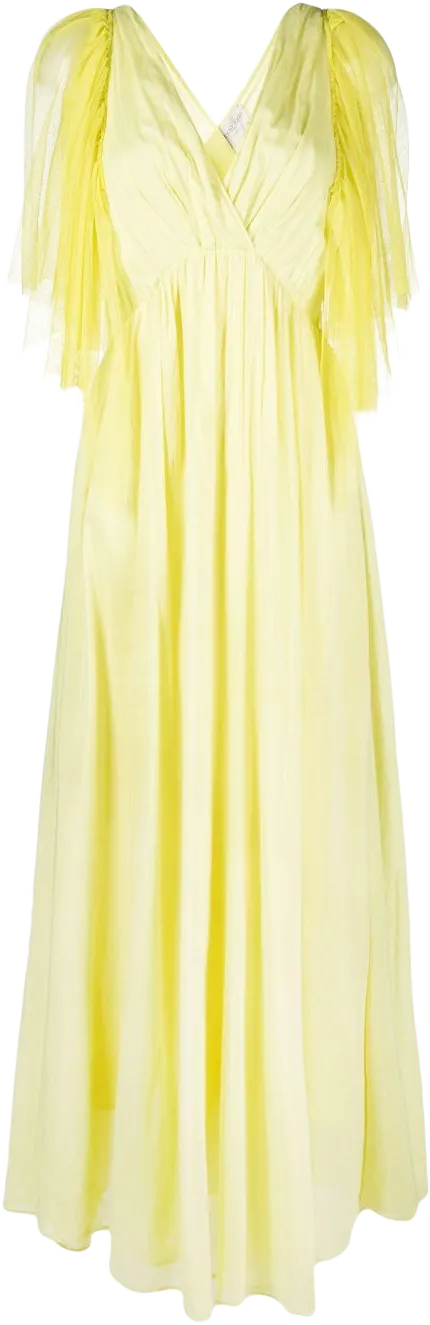 tulle-layered pleated maxi dress