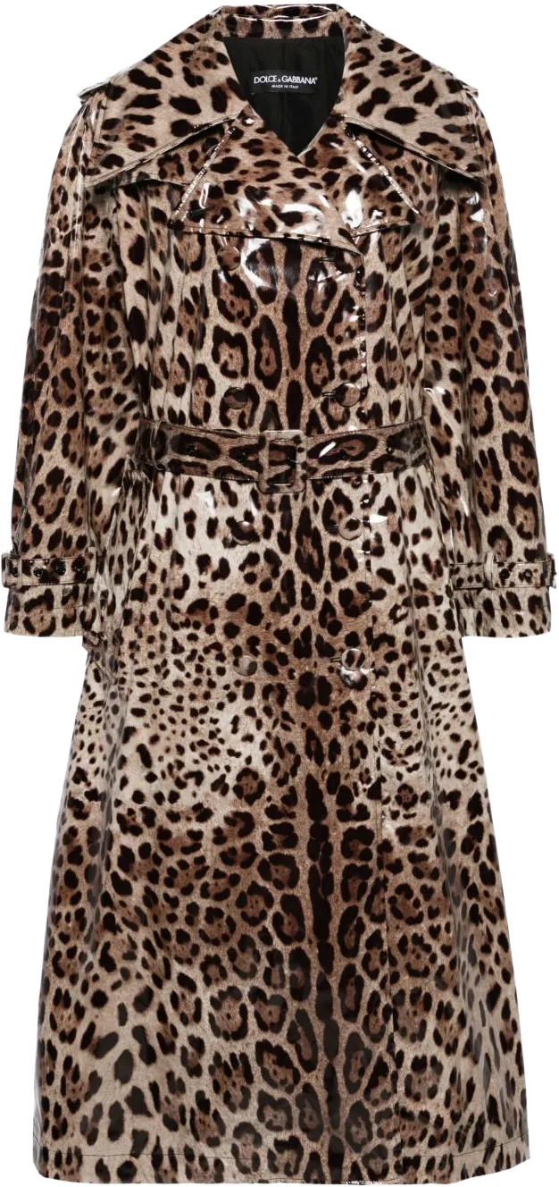 leopard-print belted trench coat