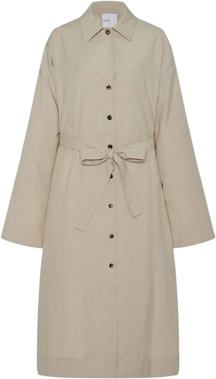 spread-collar belted trench coat 