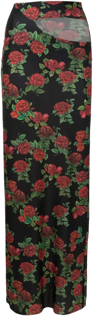 cut-out floral-pattern maxi skirt