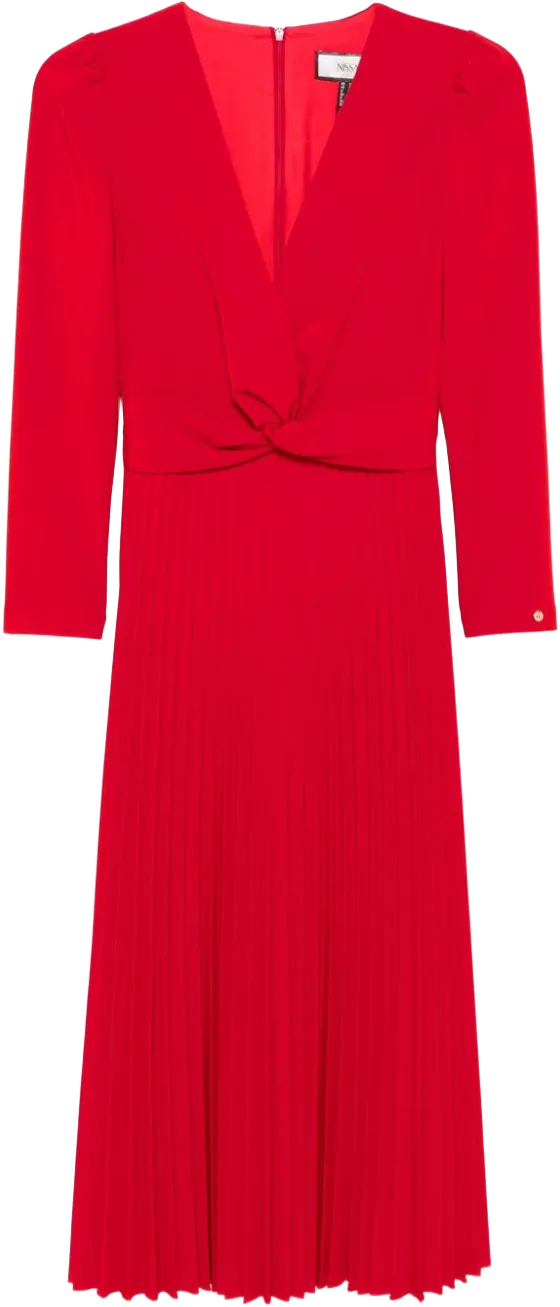 pleated V-neck midi dress