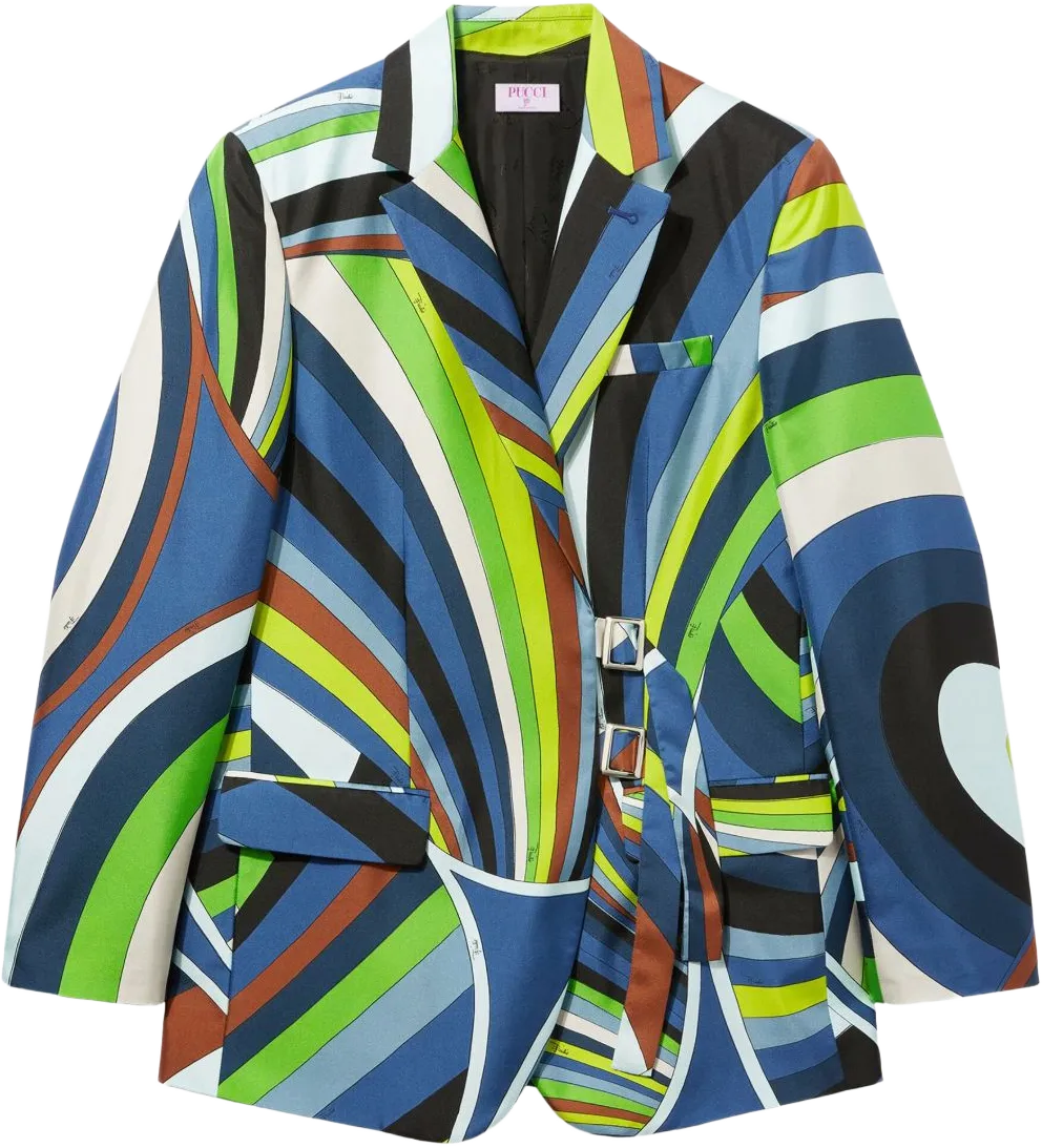 Iride-print silk wrap blazer