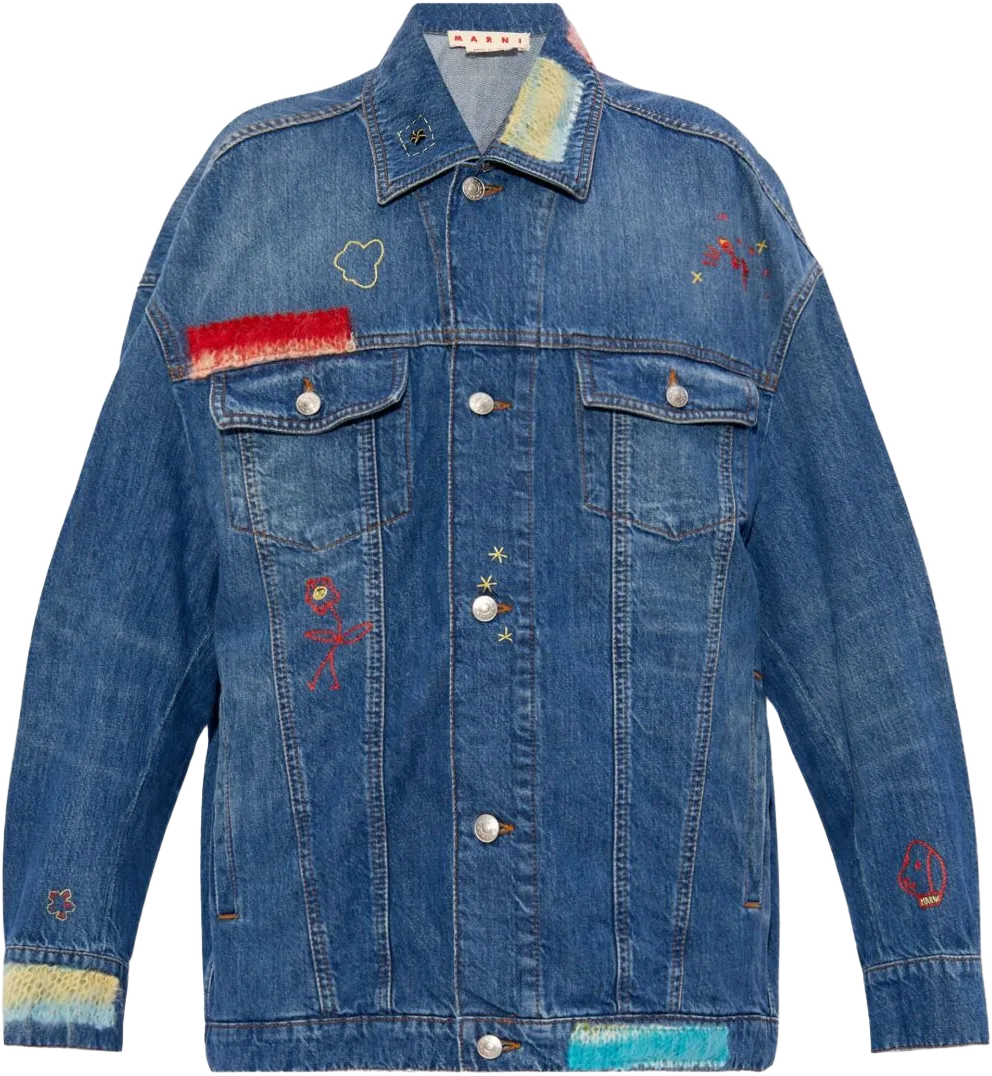 knitted-panel denim jacket