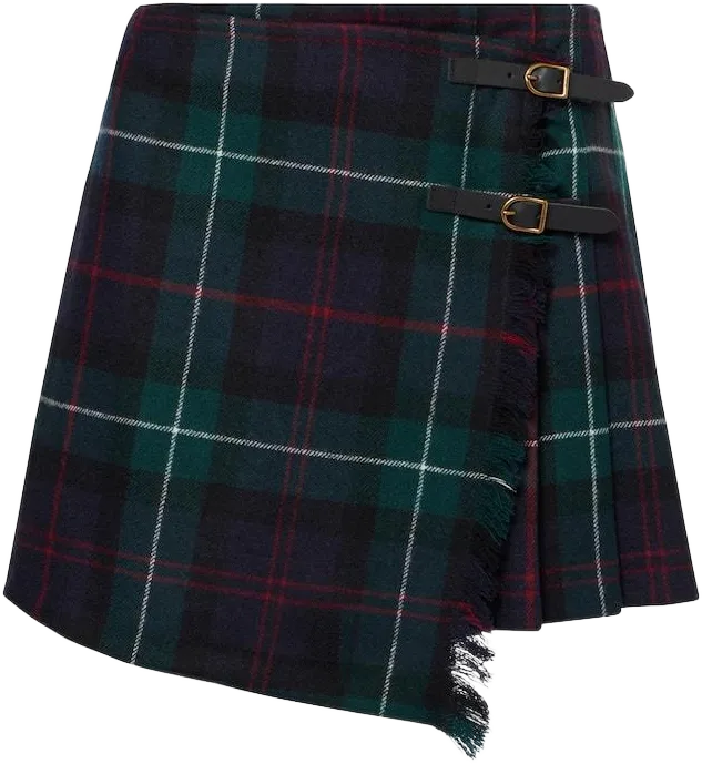 Polo Ralph Lauren Women's Blue Plaid Pleated Wool Twill Wrap Skirt