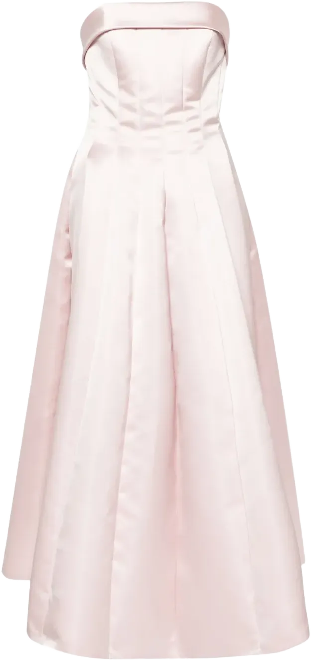 strapless satin midi dress