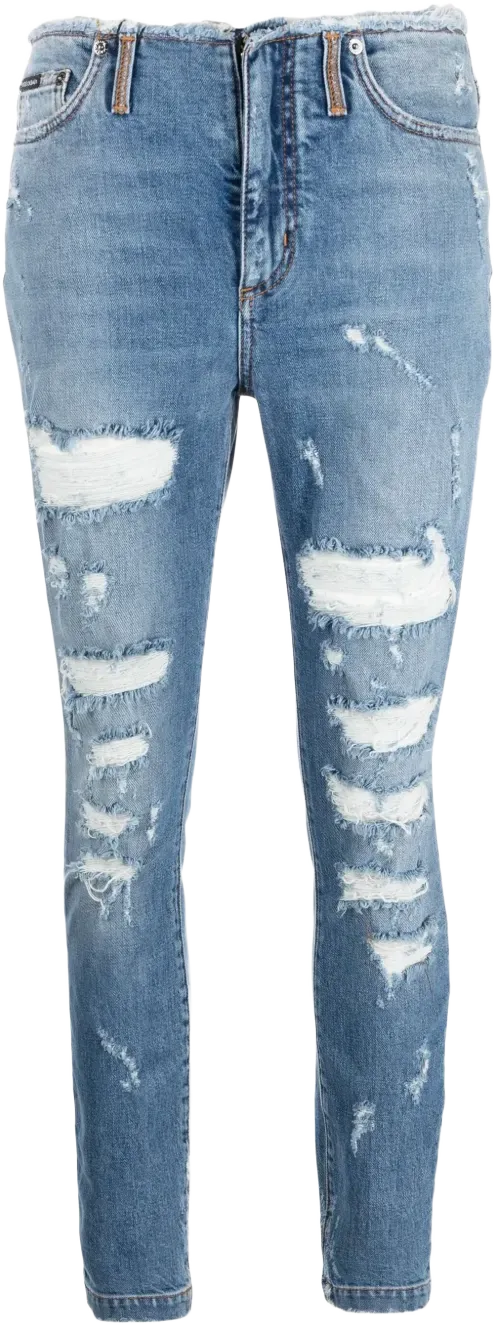 distressed-finish skinny-cut jeans