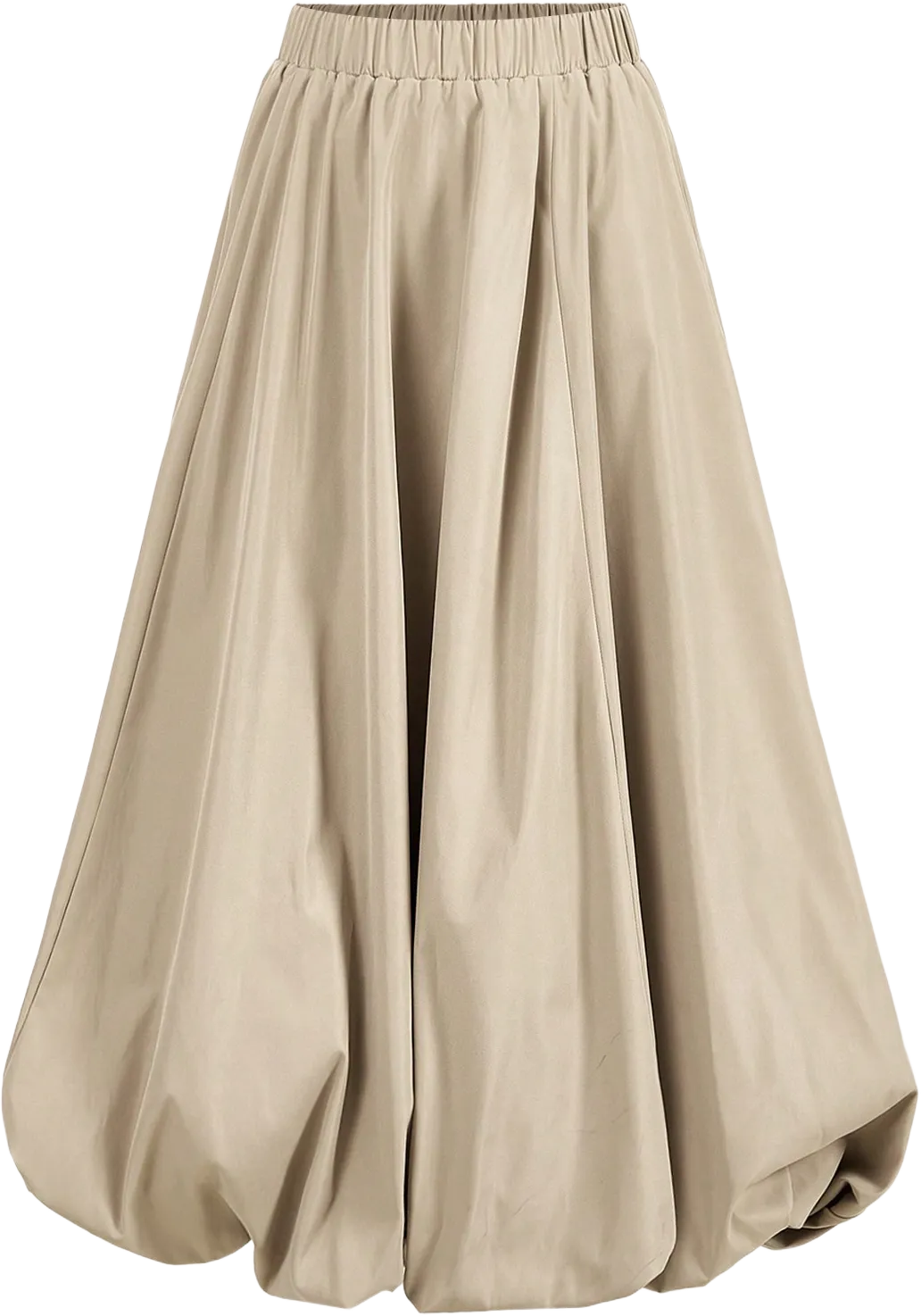 SHEIN Essnce Women's Fashionable And Modern Casual Solid Color Elastic Waist Long Skirt Khaki-Colored Wide-Leg Bubble Elastic Waist Casual Skirt Long Skirt Pleated Loose Comfortable Fashionable Graceful Skirt Bubble Skirt Flower Bud Hem/Ruffle/Birthday Outfit/Bubble, Autumn