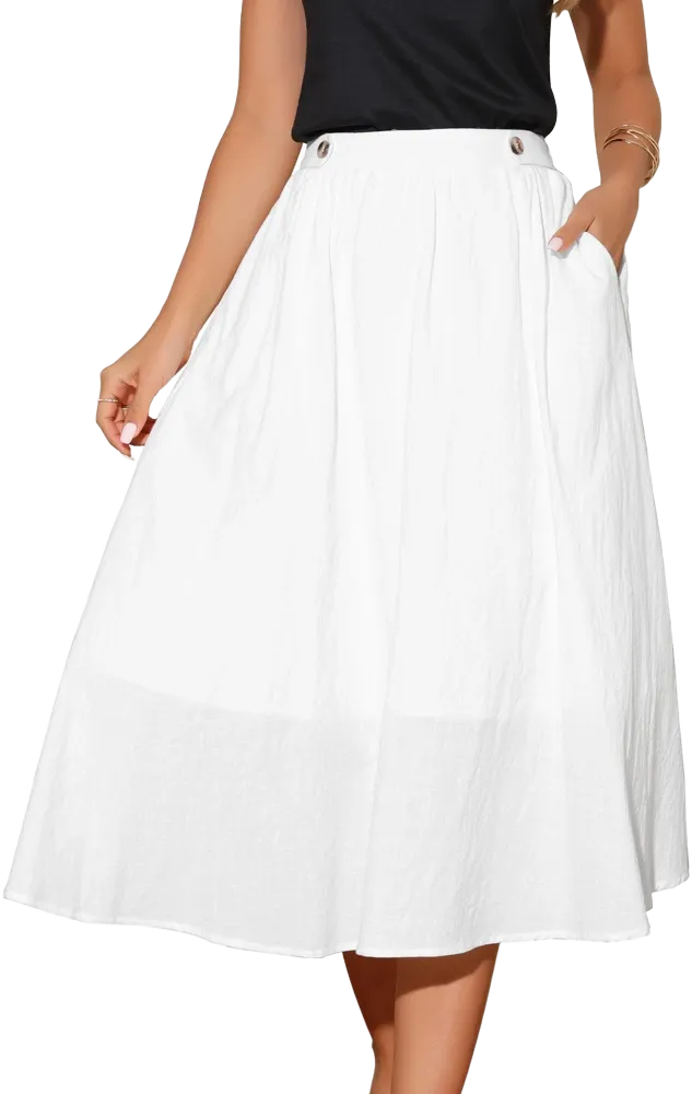 INSPIRE CHIC Women's Elastic Waist A Line Midi Skirts White Large