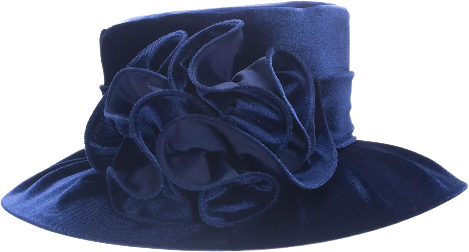Lawliet Womens Wedding Occasion Formal Wide Brim Church Dressy Velvet Winter Hat A389 One Size Navy Blue