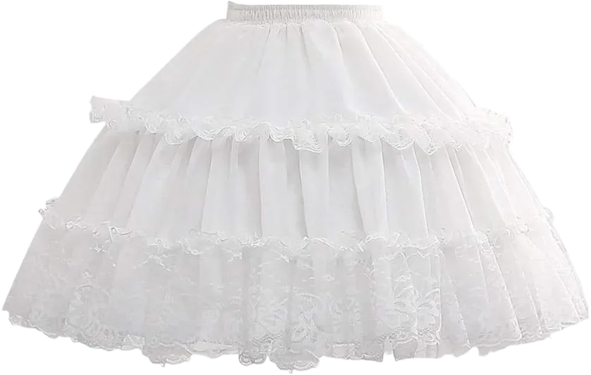 Women Girls Cosplay Short Petticoat Floral Lace 2 Hoop Underskirt White, 47cm