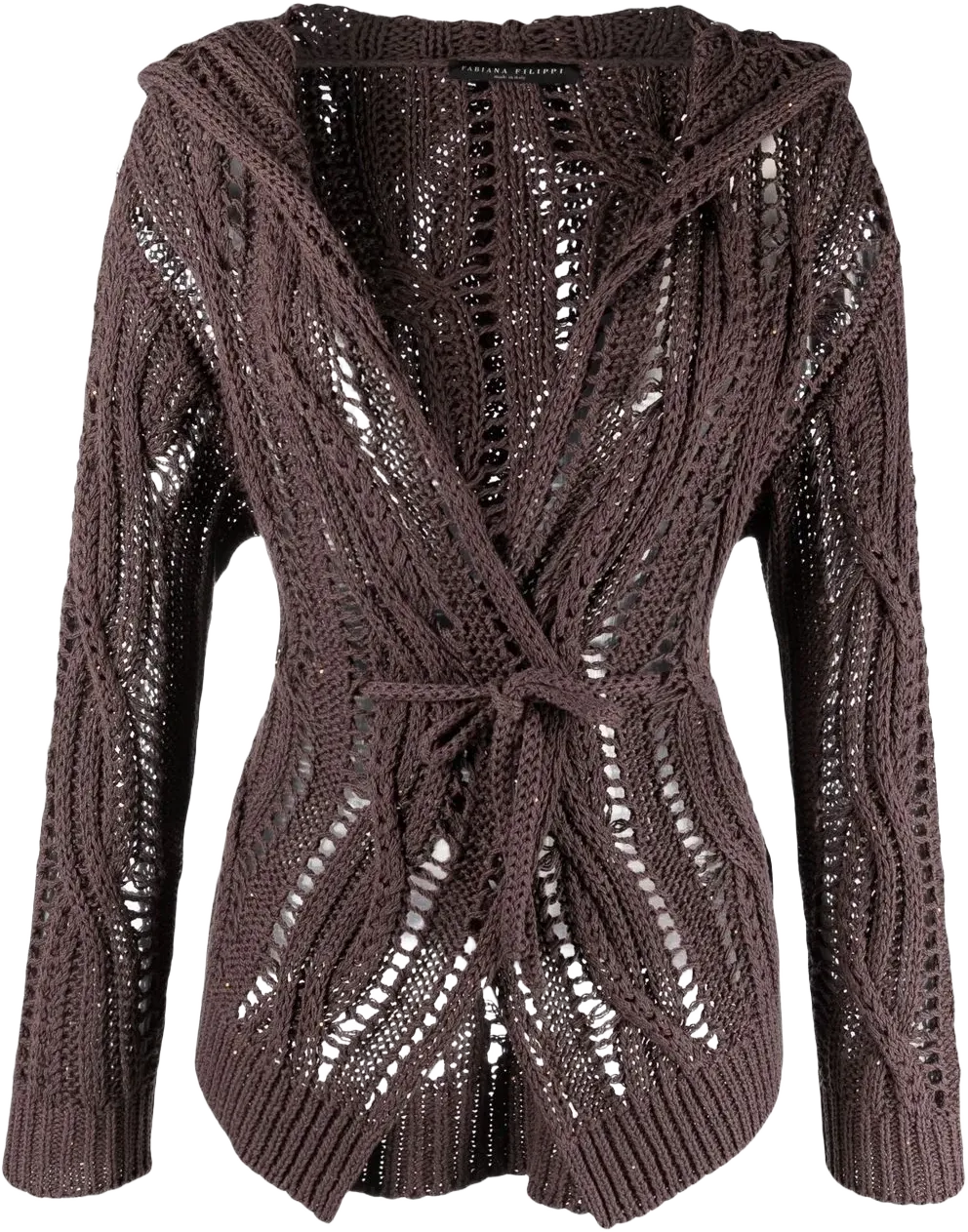 sequin cable-knit hooded cardigan