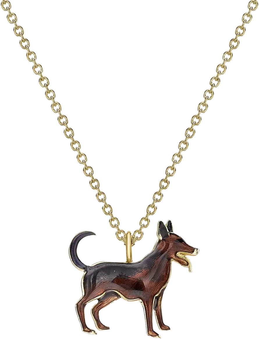 18kt yellow gold Zodiac dog pendant necklace