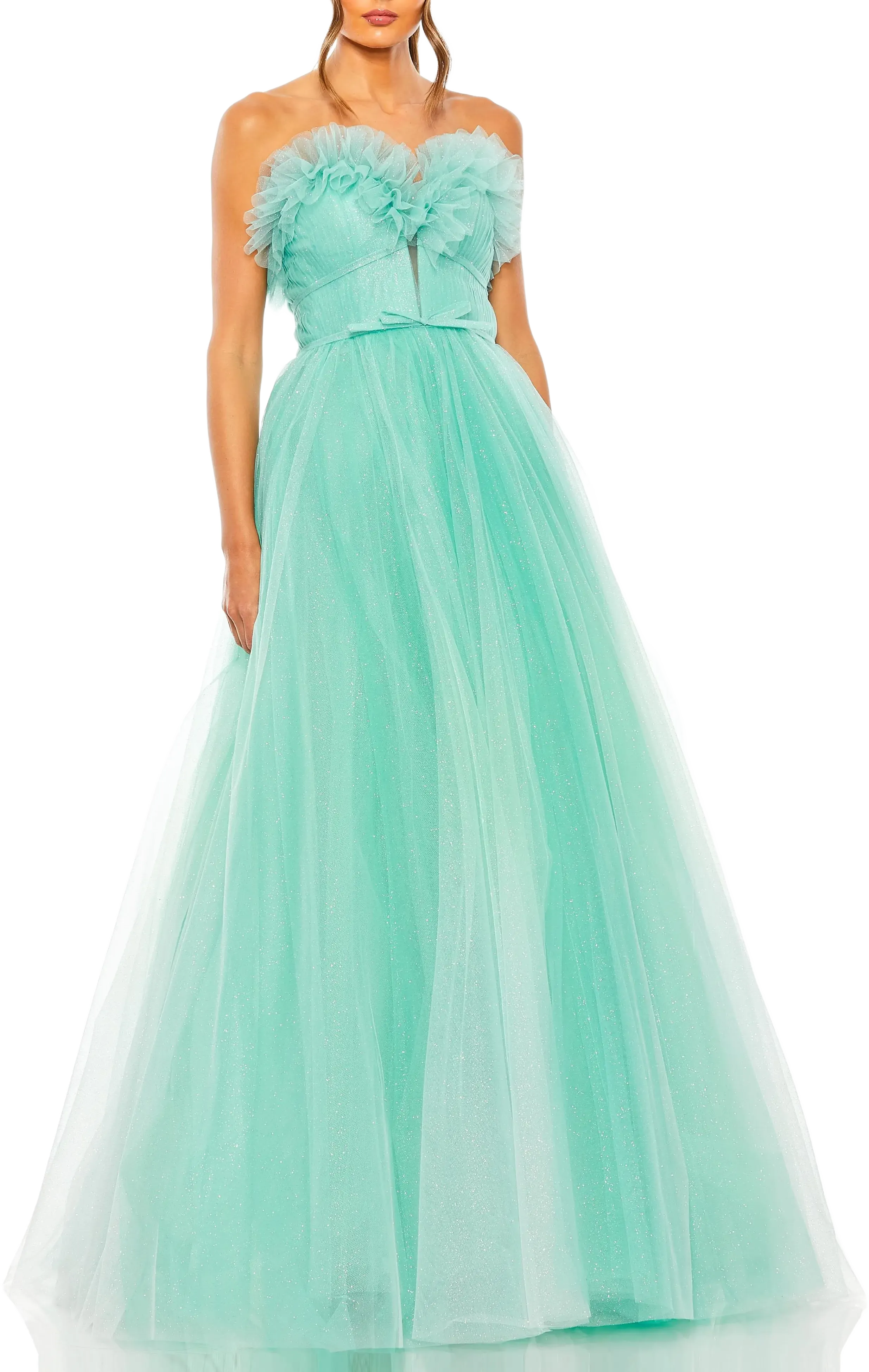 Mac Duggal Strapless Glitter Tulle Gown