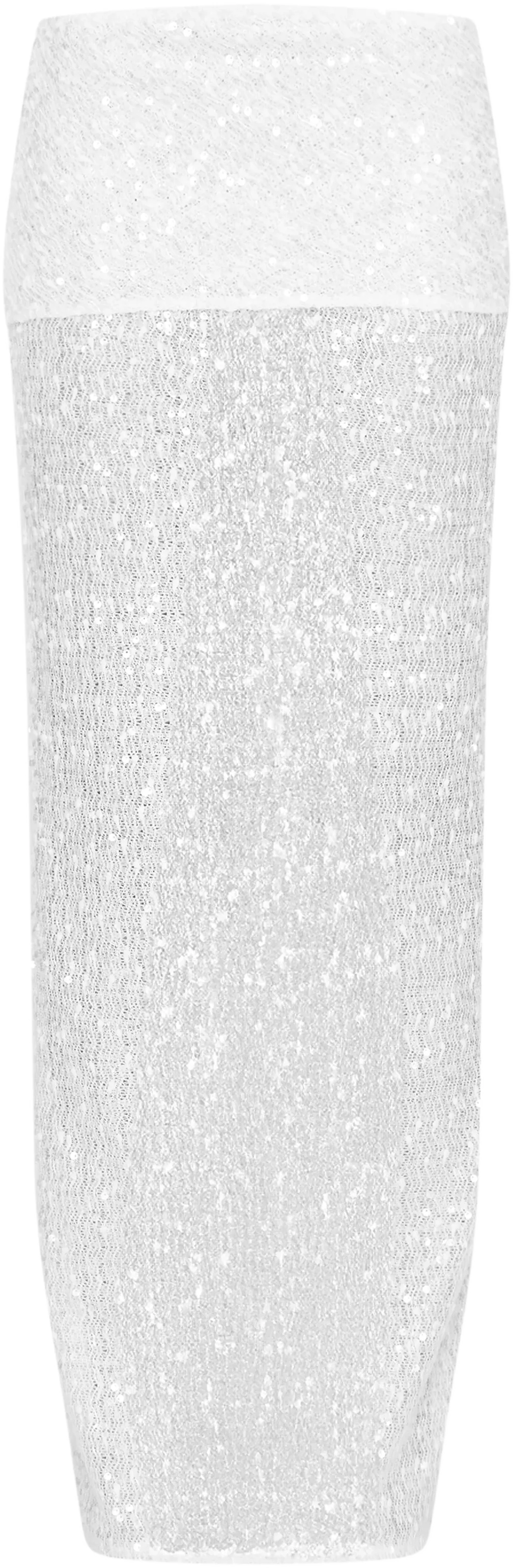 White Textured Sequin Foldover Maxi Skirt