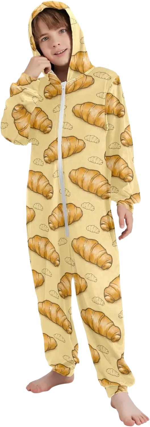 Onesie Pajamas One-Piece Sleepwear with Pocket French Croissant Cosplay Costume Hooded Homewear 12-13 Years French Croissant