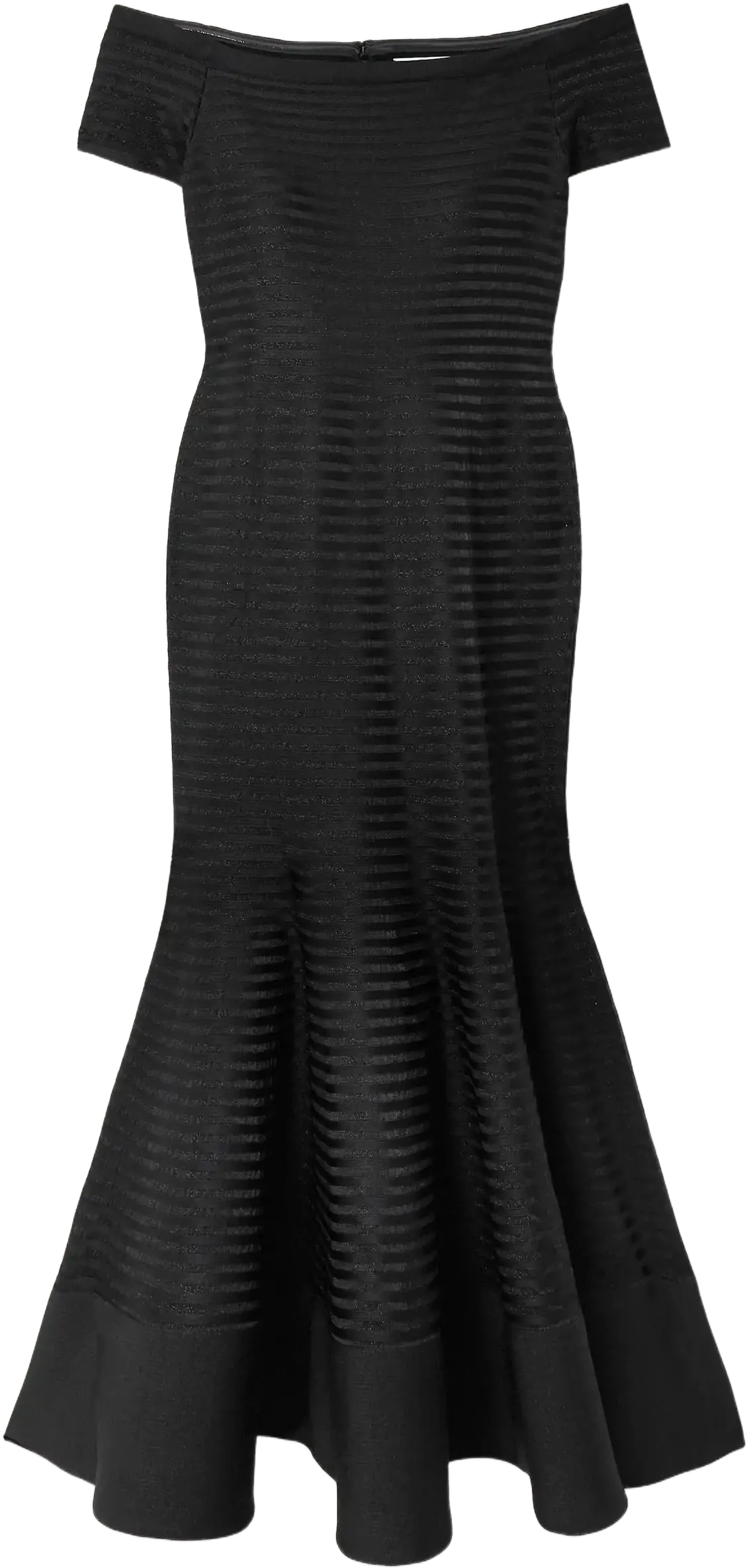 Off-the-shoulder striped metallic knitted midi dress