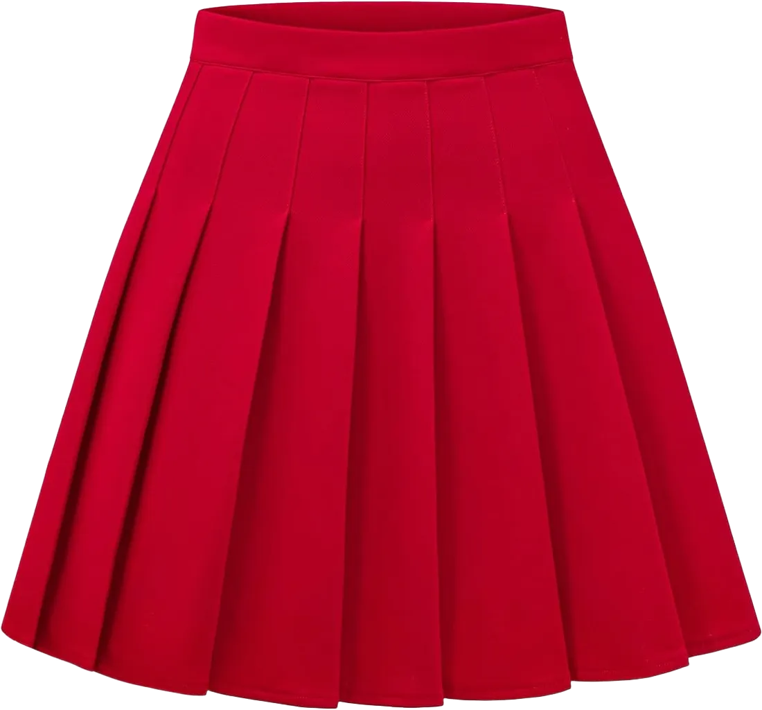 Womens Stretchy Pleated Mini Skirt Comfort High Waist Cheerleader School Uniform Skirt Large Red
