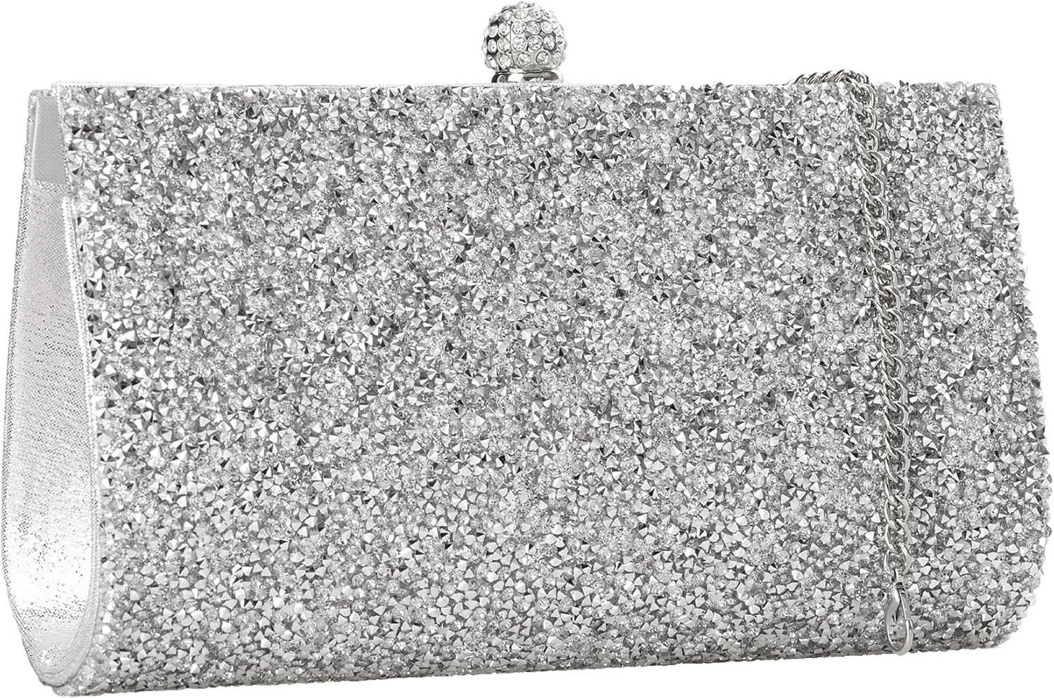 Rhinestone Clutch Purse for Women Crystal Evening Bag Wedding Prom Party, Silver