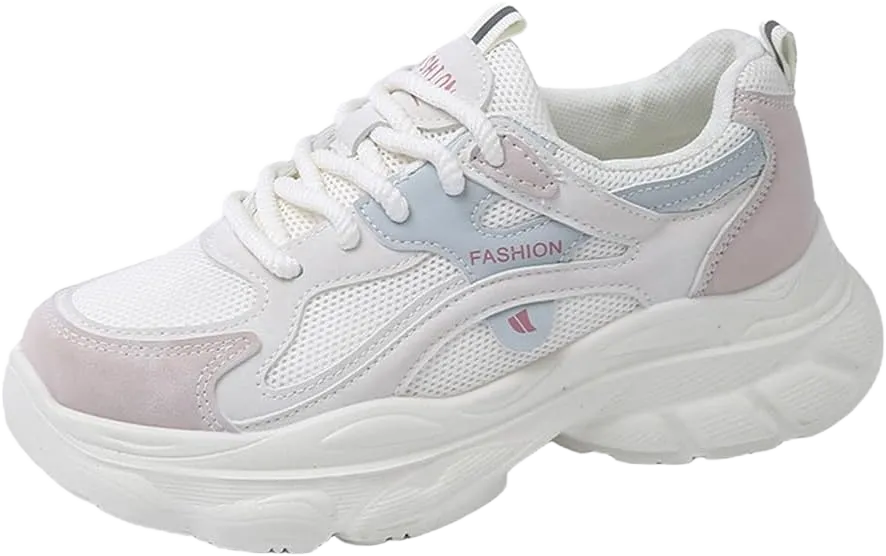 YAXE Women's Chunky Platform Walking Sneakers Mesh Breathable Non Slip Casual Fashion Shoes 8.5 White