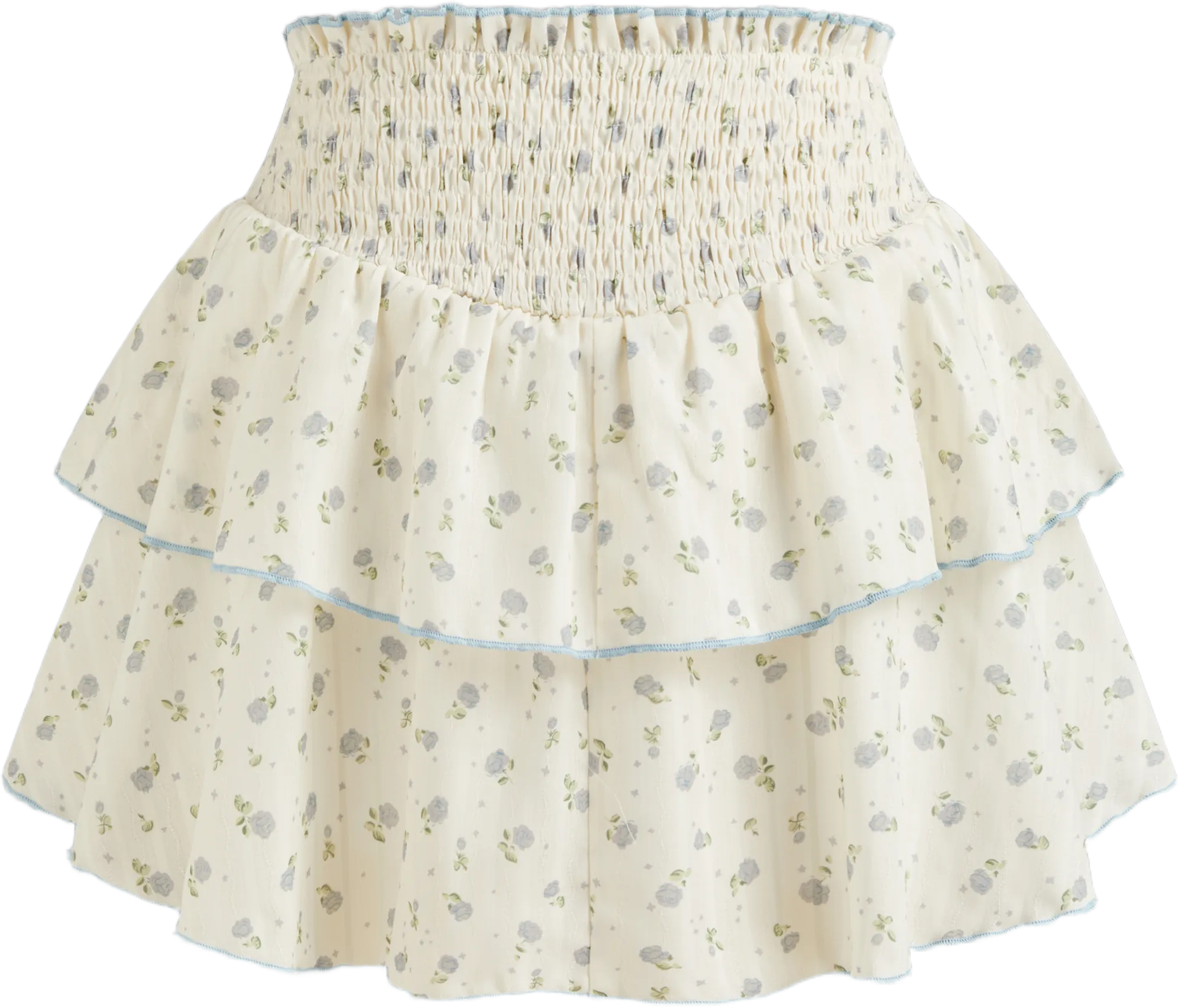 Mid Rise Floral Shirred Layered Mini Skirt