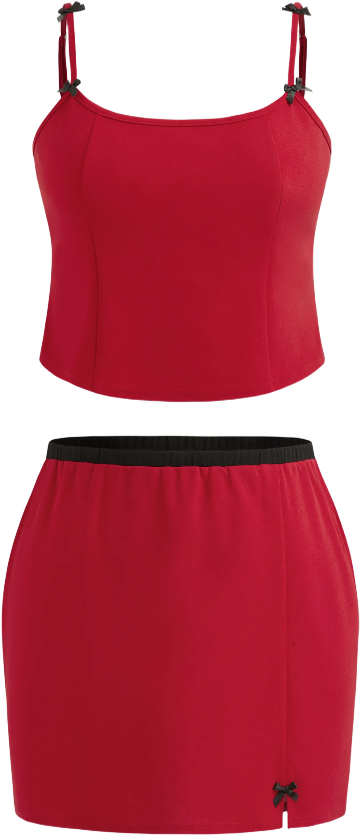 Bowknot Solid Crop Cami Top & Mini Split Skirt Curve & Plus