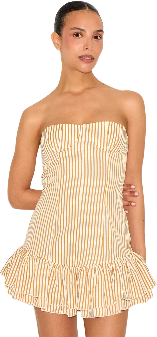 Petite Mustard Pinstripe Mini Dress