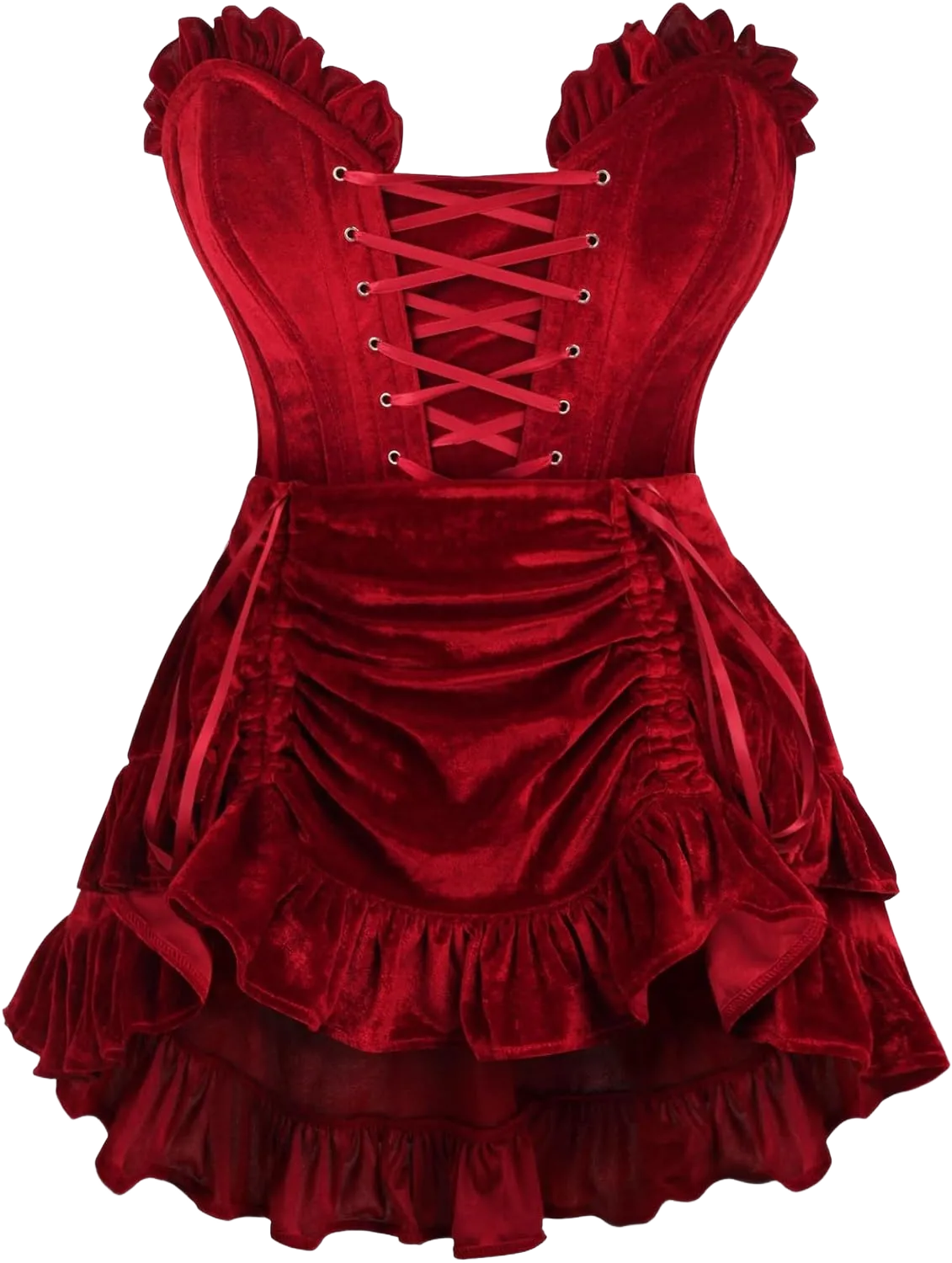 Daisy corsets Womens Top Drawer 2 Pc Dark Red Velvet Lace-up Corset & Skirt Set - Luxury Brand 4X Red