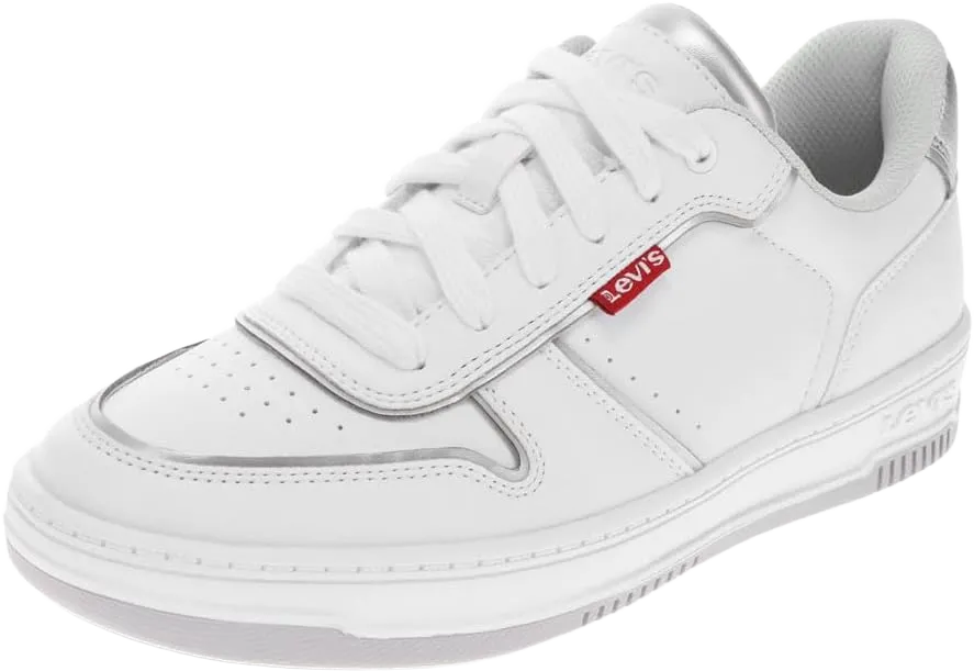 Levi's Womens Drive Lo Synthetic Leather Casual Lace Up Sneaker Shoe, White/Silver, 9 M