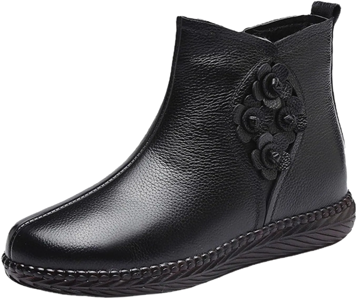 AngryMonkey Women's Leather Zip Waterproof Ankle-Support Boots,Fall Winter Comfort Non-slip Ox Softsole Casual Dress Short Booties 5 Black