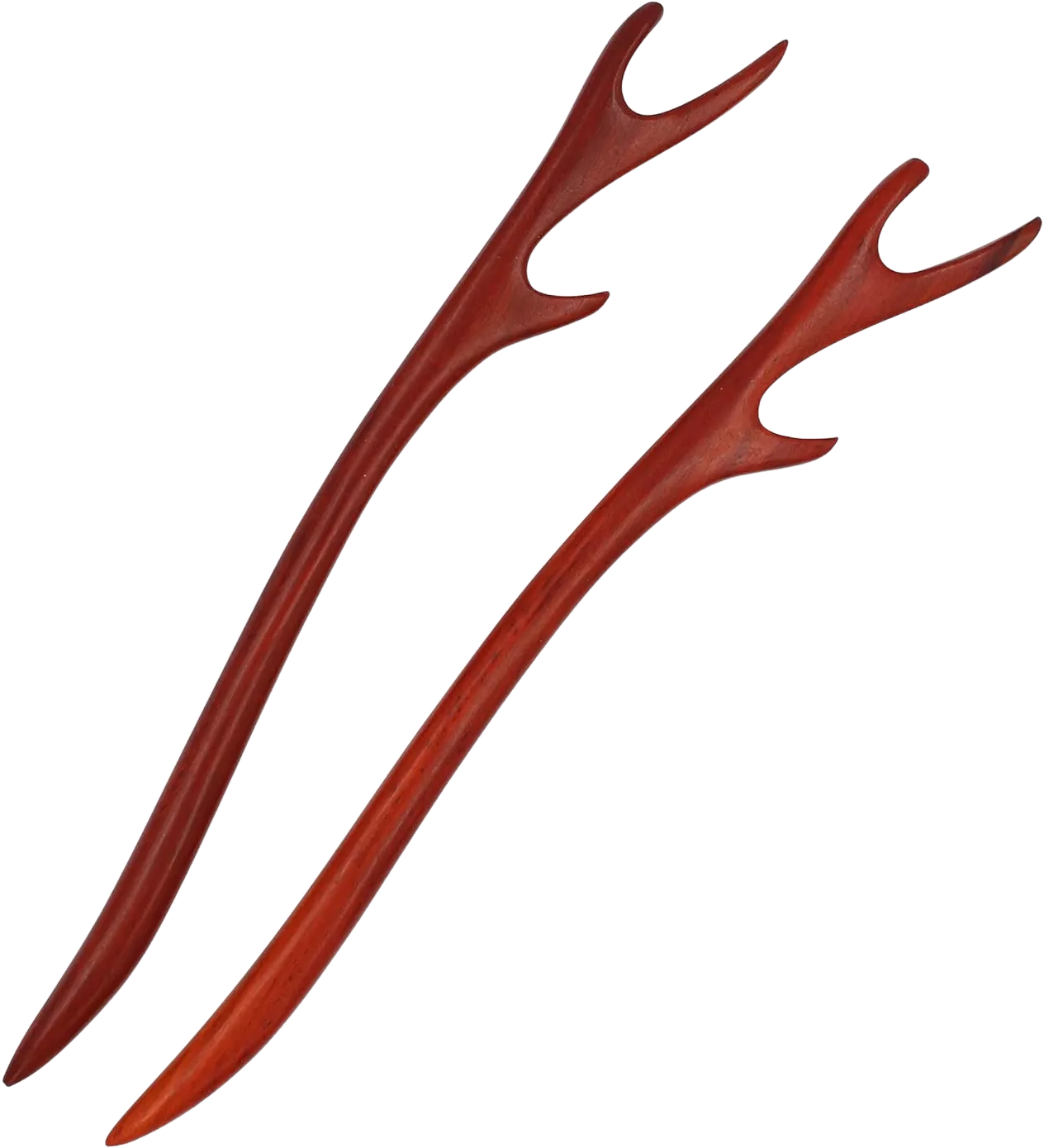 REAL SIC - Natural Red Sandalwood Hair Sticks for Women - Set of 2 - Sustainable Retro Boho Fashion Real Wood Chopstick Hair Pins for Long Hair (Antlers) Geometric