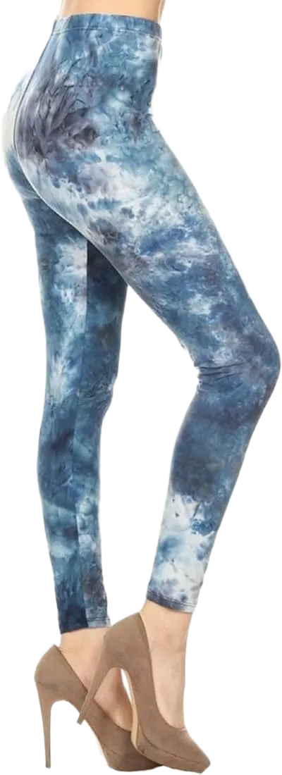 NioBe Clothing Womens Tie Dye Leggings Buttery Soft Colorful Vibrant Patterns One Size Blue Tie Dye