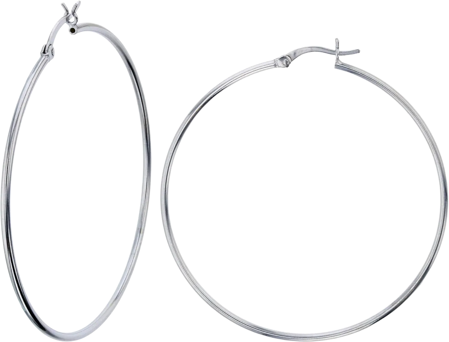 Solid 925 Sterling Silver High Polished Hypoallergenic Hoop Earring Set for Women | 1.25mm- 4mm Thick Hoops | Secure Clip Top Closure | Shiny Classic Earrings, 10mm-70mm 50.0 Millimeters 1.50mm-Sterling Silver