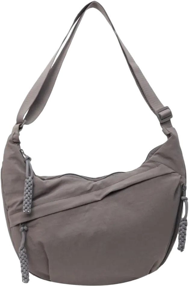 Nylon Crossbody Bags for Women, Trendy Medium Crescent Bag, Lightweight Woman Over Shoulder Purse with Zipper Grey