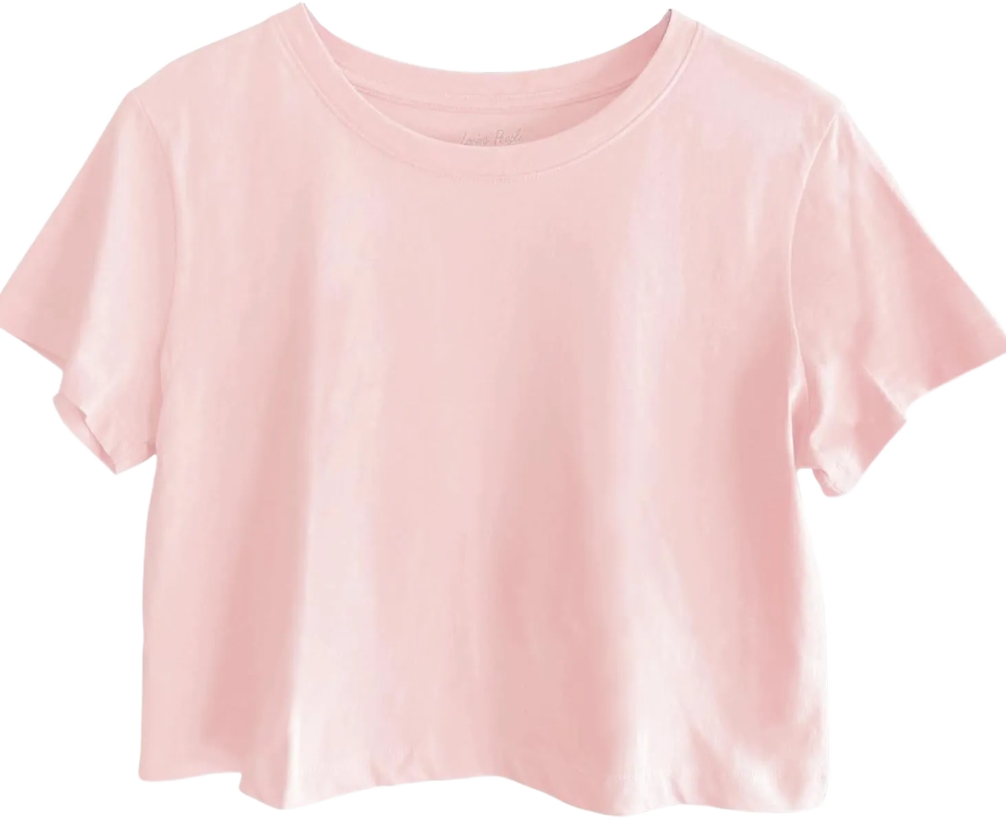 Women's Boxy Crop Top Round Neck Short Sleeve Casual 100% Cotton Cropped Tee T-Shirt Large Light Pink