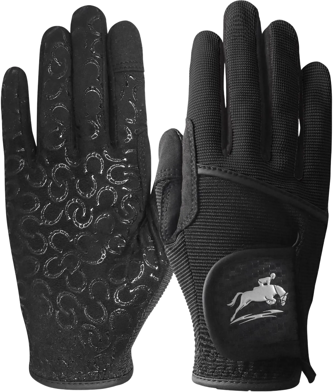 FINGER TEN Womens Horse Riding Gloves Premium Equestrian Horseback Gloves for Ladies, Mesh Breathable Lightweight Comfortable Grip Summer Color Pack Large Black