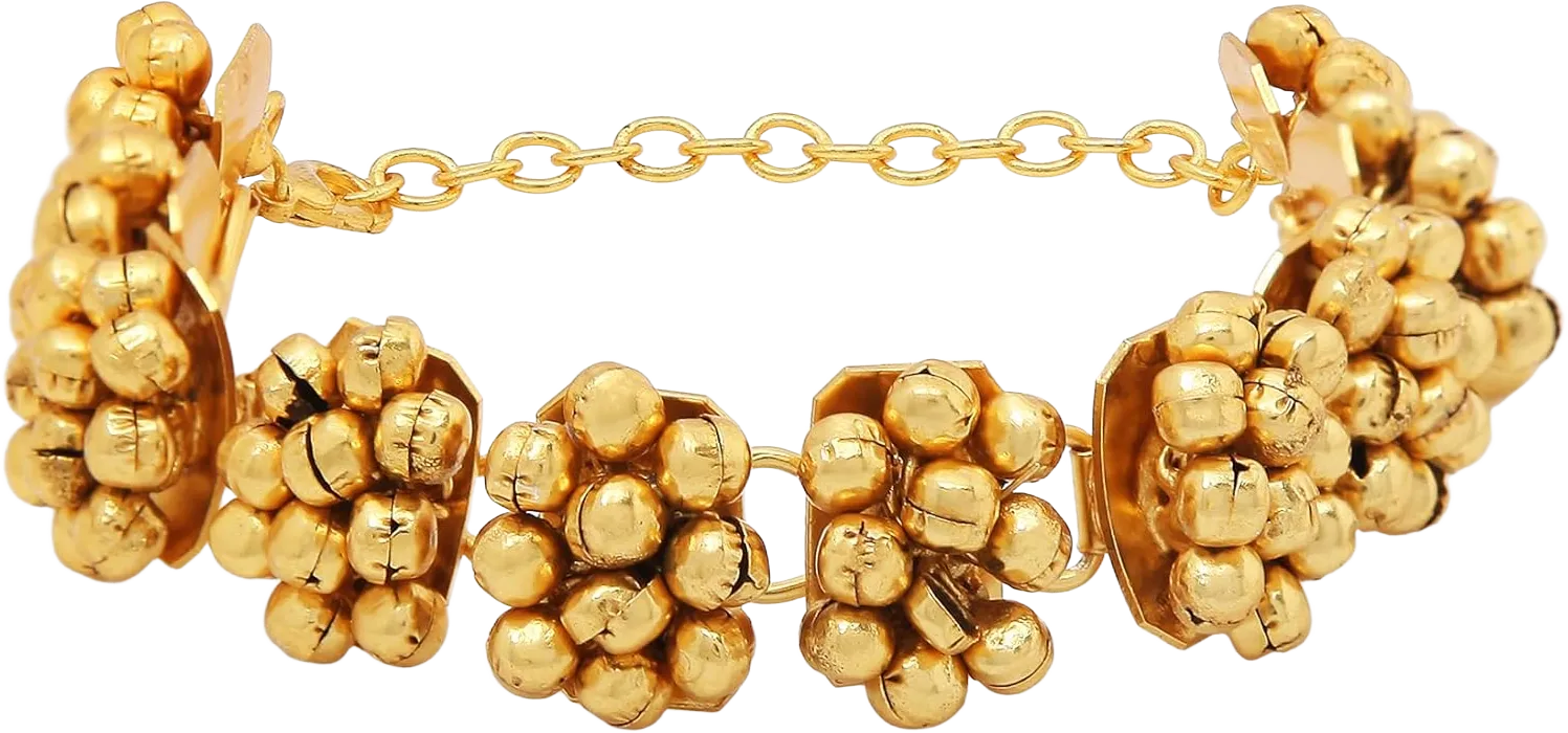I Jewels Silver Oxidized Indain Wedding Bollywood Ethnic Adjustable Ghungroo Bracelet for Women Gold