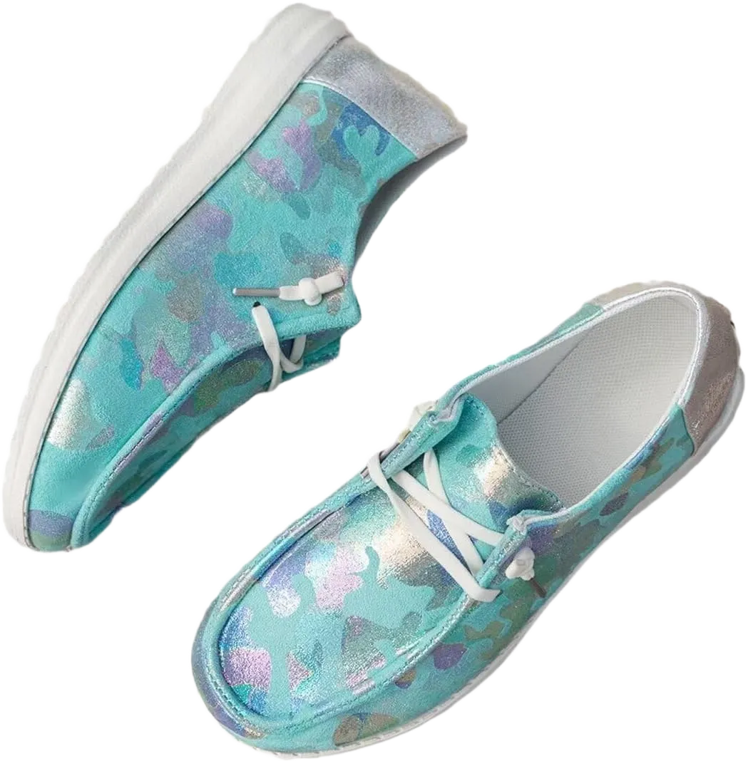 Canvas Sneakers for Women Slip-Ons Flats Ladies Loafers Men Comfort Lace Up Loafers Shoes Foam Flat Shoes Lace-Up Slip On Women Comfortable Print Sneakers 7 Flash Blue