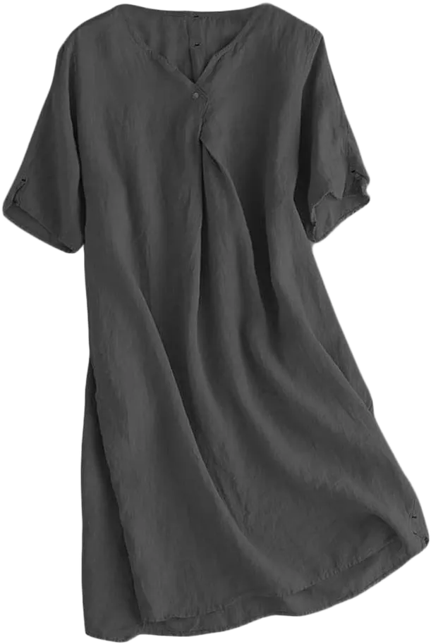 Minibee Women's Summer T Shirt Dress V Neck Linen Casual Tunic Short Sleeve Boho Flowy Sun Dresses X-Large Black
