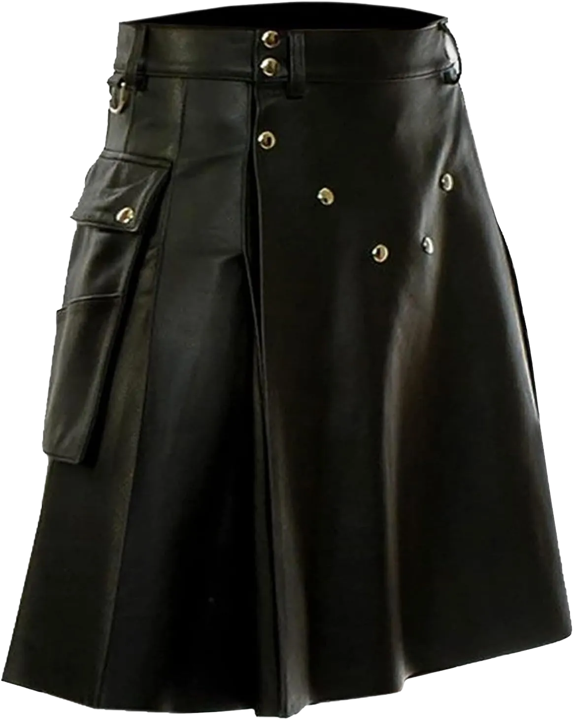 Faux Leather Utility Kilts for Men Plus Size Hybrid Scottish Kilts High Waist Vintage Highland Pleated Skirts Pockets X-Large A# Black