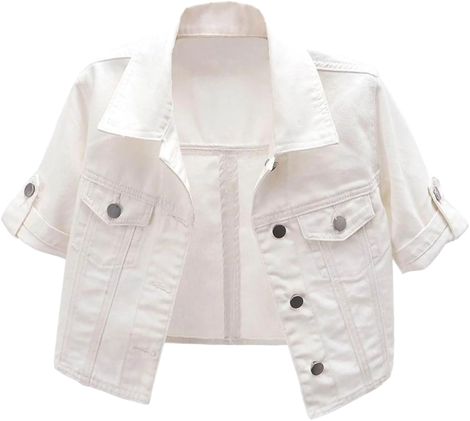 Women Cropped Denim Jacket Stretchy Short Sleeve Jeans Tops Boyfriend Fashion Teen Girls Button Down Cute Y2k Jackets