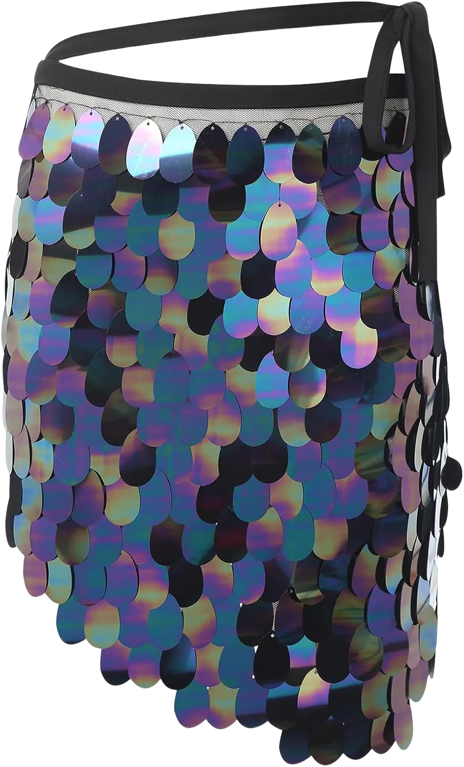 Womens Shiny Sequin Skirts Mini High Slit Party Skirt Belly Dance Sparkly Hip Wrap Skirts