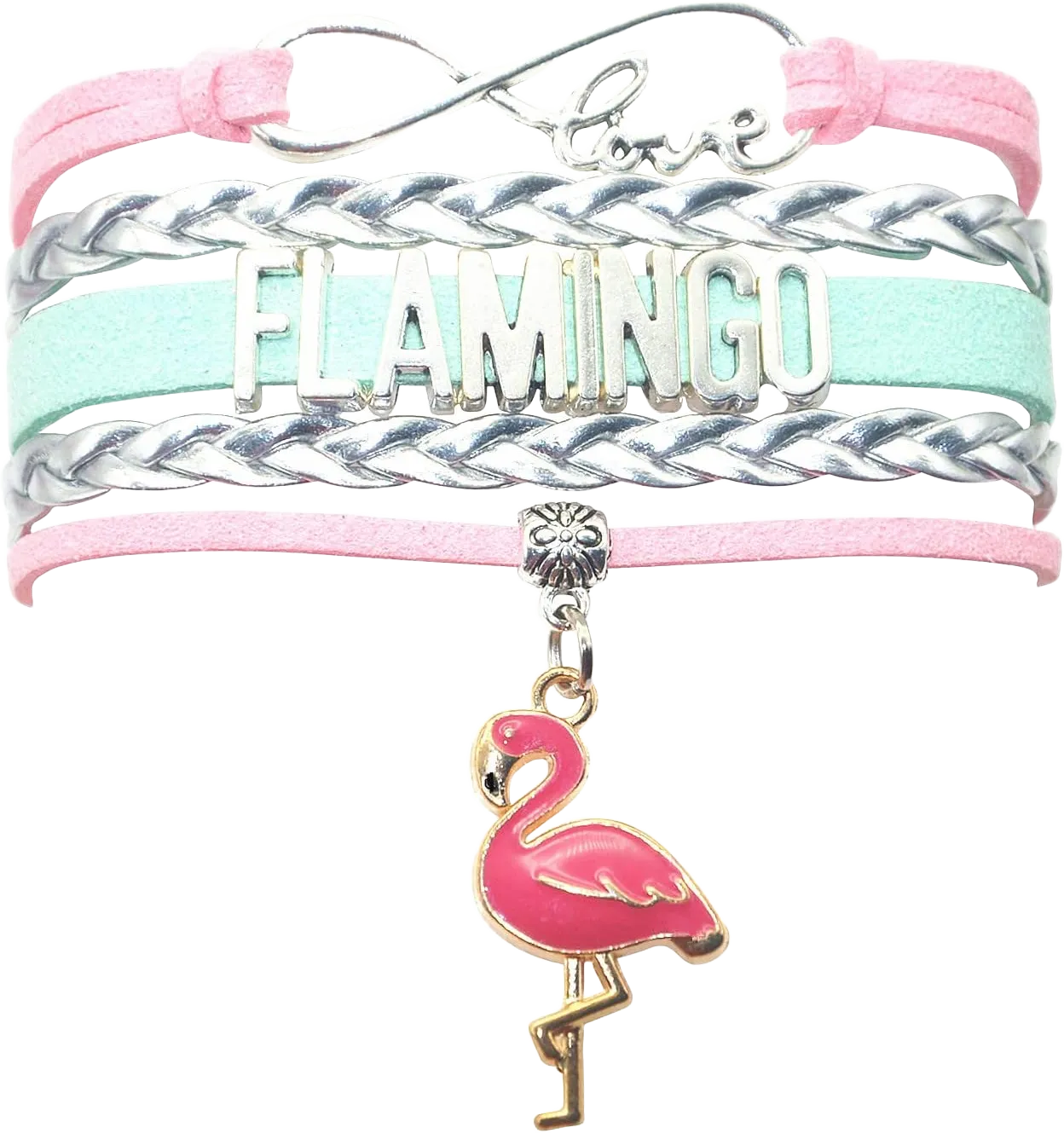 HCChanshi Flamingo Bracelet - Infinity Love Charm Bracelet For Women, Men, Adult Flamingo Lovers, Fans, Party Supplies Pink,Silver and Mint Green